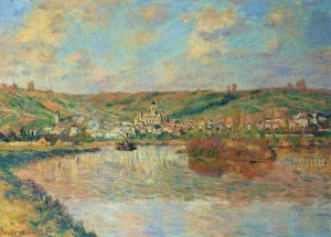 Hand-painted Late Afternoon in Vetheuil reproduction by Claude Monet – golden river reflections and textured brushstrokes.
