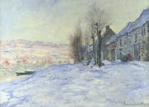 Hand-painted Lavacourt, Sun and Snow reproduction by Claude Monet – glowing winter light and textured brushstrokes.