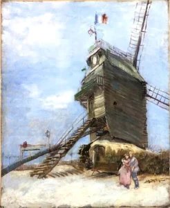 Hand-painted Le Moulin de la Galette 4 reproduction by Vincent Van Gogh – windmill with textured brushstrokes.