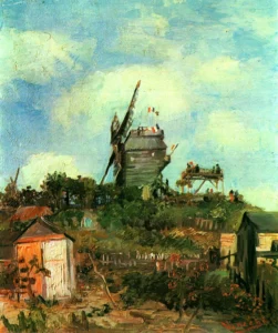 Hand-painted Le Moulin de la Gallette 3 reproduction by Vincent Van Gogh – windmill with textured brushstrokes.