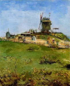 Hand-painted Le Moulin de la Gallette reproduction by Vincent Van Gogh – windmill with textured brushstrokes.