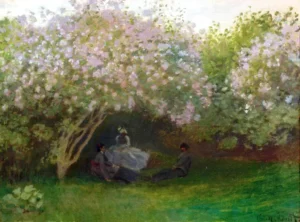 Hand-painted Lilacs, Grey Weather reproduction by Claude Monet – soft purple blooms and textured brushstrokes on linen