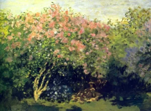 Hand-painted Lilacs in the Sun reproduction by Claude Monet – dappled sunlight and textured brushstrokes – museum quality oil on linen