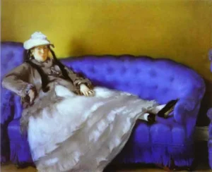 Hand-painted oil reproduction after Edouard Manet's Madame Manet on a Blue Sofa