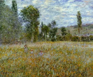 Hand-painted Meadow reproduction by Claude Monet – lush green grass and textured brushstrokes – museum quality oil on linen