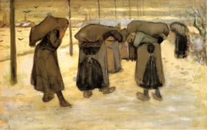 Miners' wives carrying sacks of coal – Somber – Textured Canvas