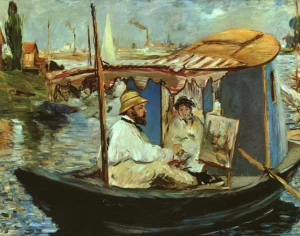 Hand-painted oil reproduction after Edouard Manet's Monet in his Studio Boat