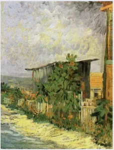 Hand-painted Montmartre Path with Sunflowers reproduction by Vincent Van Gogh – vibrant yellow petals and textured brushstrokes.
