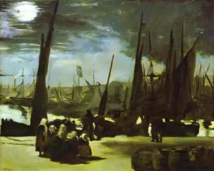 Moonlight on Boulogne Harbour – Nocturnal – Hand-Painted Oil