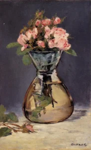 Hand-painted oil reproduction after Edouard Manet's Moss Roses in a Vase