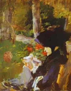 Hand-painted oil reproduction after Edouard Manet's Mother in the Garden at Bellevue