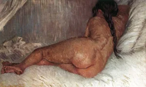 Hand-painted Nude Woman Reclining reproduction by Van Gogh – subtle shadows and textured brushstrokes on skin.