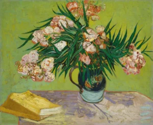 Oleanders and Books – Vibrant – Textured Canvas