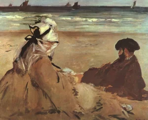 Hand-painted oil reproduction after Edouard Manet's On the Beach