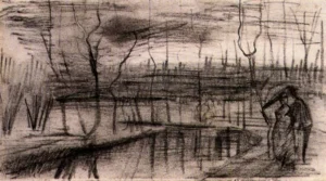 Hand-painted Park with Figures reproduction by Vincent Van Gogh – vibrant trees and textured brushstrokes.