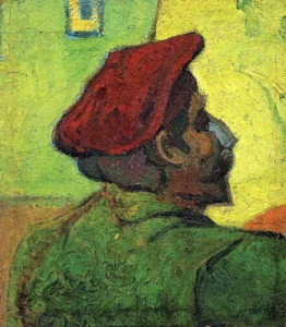 Hand-painted Paul Gauguin reproduction by Vincent Van Gogh – red hat and textured brushstrokes – museum quality oil on linen