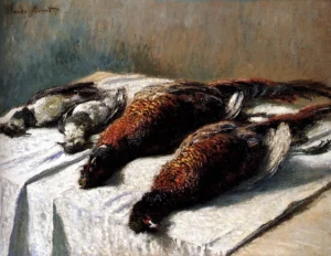 Hand-painted Pheasants And Plovers reproduction by Claude Monet – iridescent feathers and textured brushstrokes.