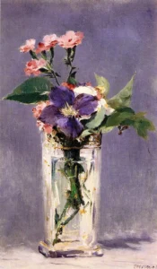 Hand-painted oil reproduction after Edouard Manet's Pinks and Clematis in a Crystal Vase