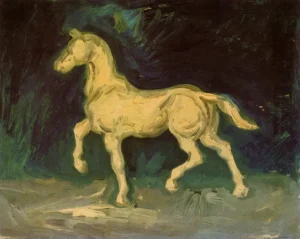 Hand-painted Plaster Statuette of a Horse by Van Gogh – defined form and textured brushstrokes on premium linen.