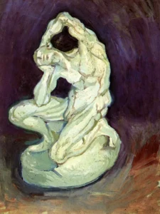 Hand-painted Plaster Statuette reproduction by Van Gogh – light and shadow shown via textured brushstrokes.