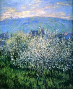 Hand-painted Plums Blossom reproduction by Claude Monet – delicate white petals and textured brushstrokes – oil on linen
