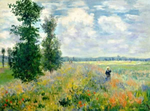 Hand-painted Poppy Field, Argenteuil reproduction by Claude Monet – vibrant red flowers with textured brushstrokes.