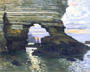 Hand-painted Port d'Amont Étretat reproduction by Claude Monet – a sunlit natural arch with textured brushstrokes.