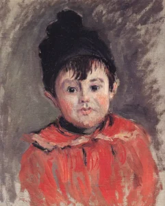 Hand-painted Portrait of Michael reproduction by Claude Monet – capturing textured brushstrokes and a soft red pom pom.