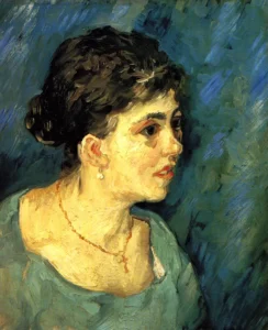 Portrait of Woman in Blue – Melancholy – Textured Canvas