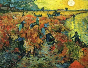 Red Vineyards at Arles – Golden Harvest – Textured Oil