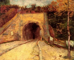 Roadway with Underpass The Viaduct – Urban Solitude – Textured Canvas hand-painted oil painting by DafenArts