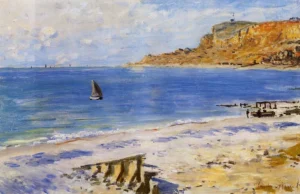 Hand-painted Sailing At Sainte Adresse reproduction by Claude Monet – white sails and textured brushstrokes on linen.