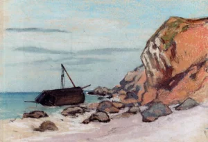 Saint-Adresse, Beached Sailboat – Serene Shore – Impasto Oil