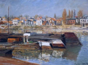 Hand-painted Seine at Asnieres reproduction by Claude Monet – shimmering water and textured brushstrokes