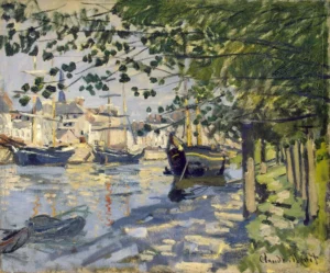 Hand-painted Seine at Rouen reproduction by Claude Monet – sailing boats with textured brushstrokes – museum quality oil on linen