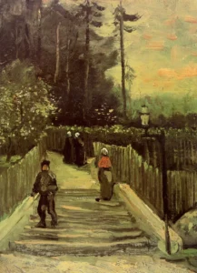 Hand-painted Sloping Path reproduction by Vincent Van Gogh – green foliage and textured brushstrokes – oil on linen