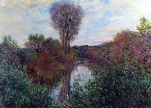 Hand-painted Small Branch of the Seine reproduction by Claude Monet – misty river with textured brushstrokes.