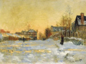 Hand-painted Snow Effect reproduction by Claude Monet – snowy street with textured brushstrokes – museum quality oil on linen