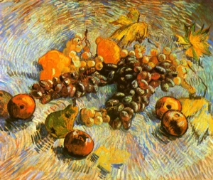 Hand-painted Still Life with Fruit by Van Gogh – vibrant yellow lemons with textured brushstrokes – museum quality oil on linen