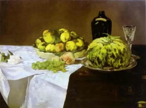 Still life with melon and peaches – Summer Bounty – Hand-Painted Oil