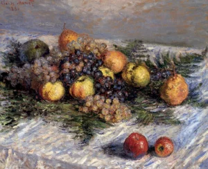Still Life with Pears and Grapes – Abundant Harvest – Textured Canvas