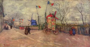 Hand-painted The Allotments at Montmartre reproduction by Vincent Van Gogh – vibrant gardens with textured brushstrokes.