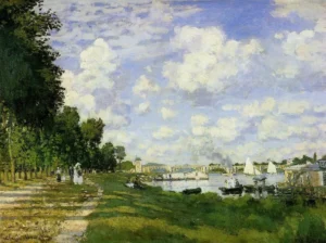 Hand-painted The Basin at Argenteuil reproduction by Claude Monet – sailboats on water with textured brushstrokes