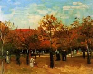 Hand-painted Bois de Boulogne reproduction by Vincent Van Gogh – leafy park with textured brushstrokes.