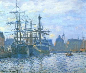 Hand-painted The Havre reproduction by Claude Monet – masted ships with textured brushstrokes – oil on linen