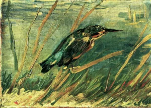 Hand-painted The Kingfisher reproduction by Vincent Van Gogh – a blue bird with textured brushstrokes on archival linen