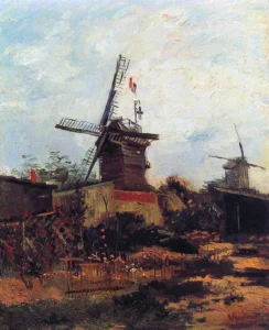 Hand-painted The Mill of Blute End reproduction by Vincent Van Gogh – wooden stairs with textured brushstrokes.