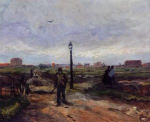 Hand-painted The Outskirts of Paris reproduction by Vincent Van Gogh – smoky factory chimneys and textured brushstrokes