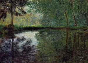 Hand-painted The Pond at Montgeron 2 reproduction by Claude Monet – lush garden pond with textured brushstrokes.