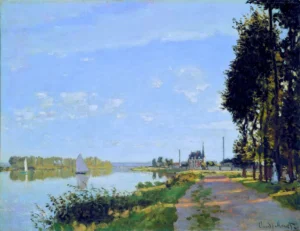 Hand-painted The Promenade at Argenteuil reproduction by Claude Monet – lush green trees and textured brushstrokes.